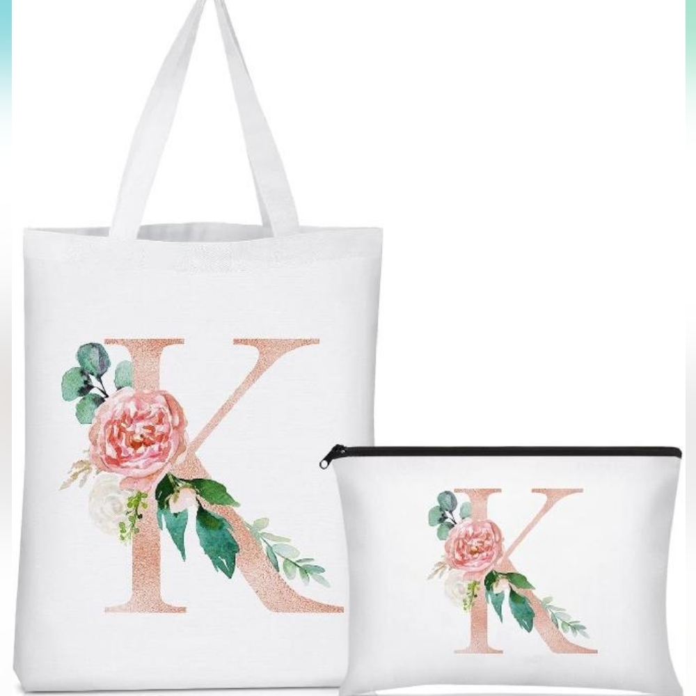 "K" Tote Bag and Makeup Bag Set